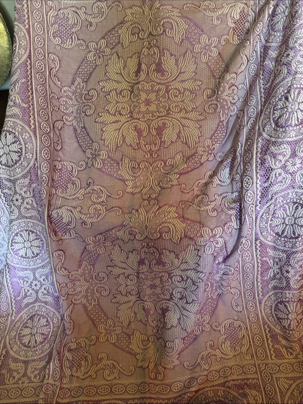 Ornate Lavender and Cream Woven Bedspread  Blanket